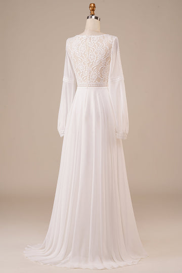 Manga larga Vestido de novia marfil con encaje